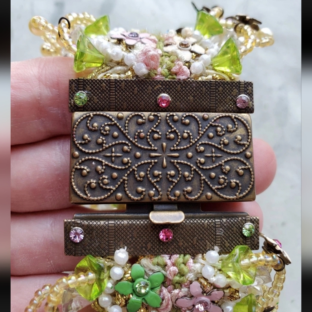 Vintage Estate Michal Negrin Floral Fabric Bracelet Victorian - Picture 14 of 16
